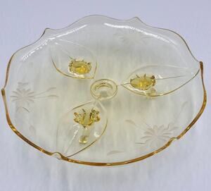Lancaster Jubilee Pattern Etched Elegant Depression Glass, 1930's Footed Plate